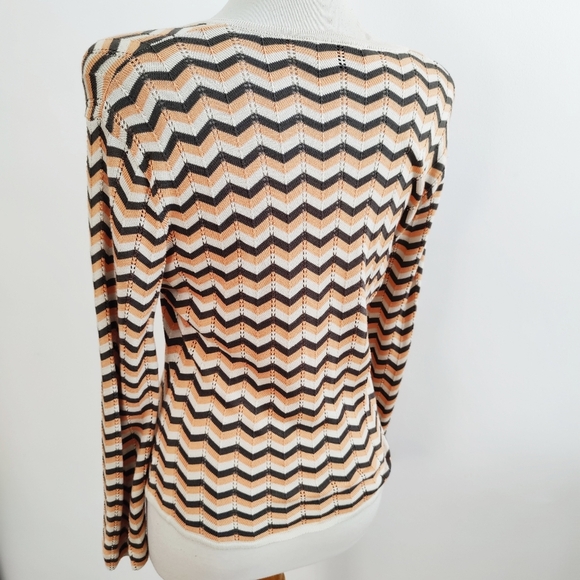 Chevron Print Cardigan • by Laundry • Orange, Gray & White • Fits Small to Med - Picture 3 of 5